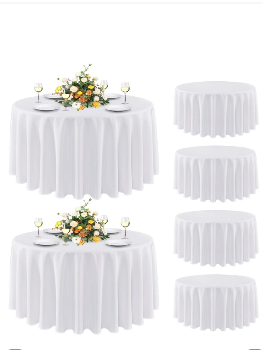 White Round Polyester Tablecloth for Dining & Events